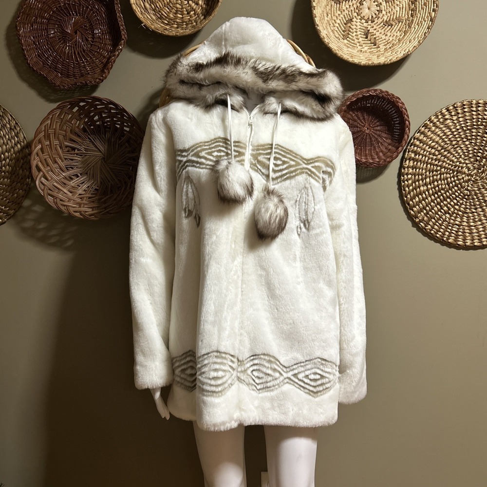 Northern Lifestyles VTG 90's Faux Fur Parka Jacket White Mob Wife Luxury Small‎